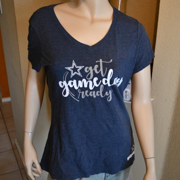 Dallas Cowboys Cowboy FIT NFL V Neck Women's Blue Heather Gameday Ready TEE NWT - Picture 3 of 6